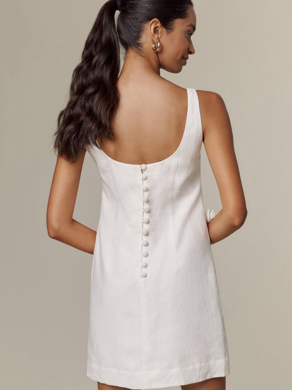 Farm Rio: Off-White Sleeveless Euroflax™ Premium Linen Mini Dress - Picture 5 of 15
